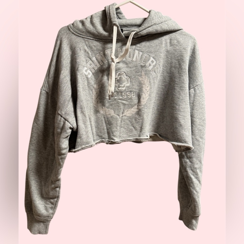 Maje Gray cropped Hoodie sweatshirt